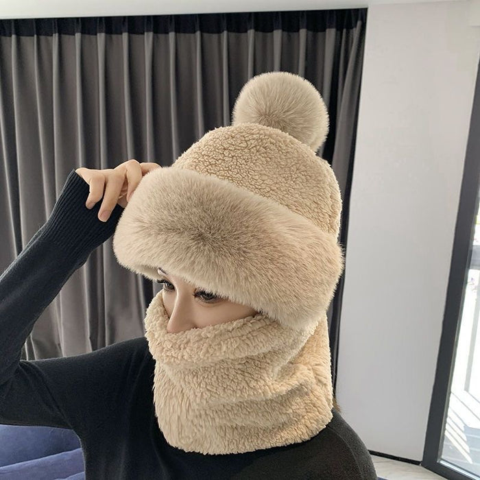 Hendrano Plush Hood Hat with Neck Warmer and Pompom