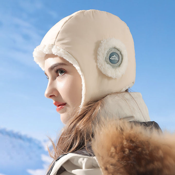 Black padded trapper hat with ear flaps