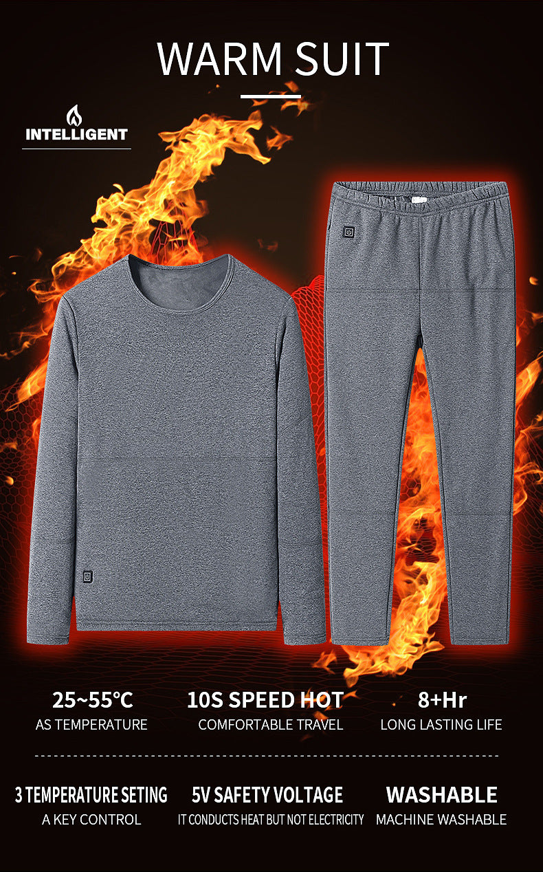 Black heated thermal underwear set with USB cable