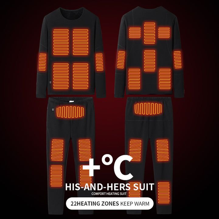 Black heated thermal underwear set with USB cable