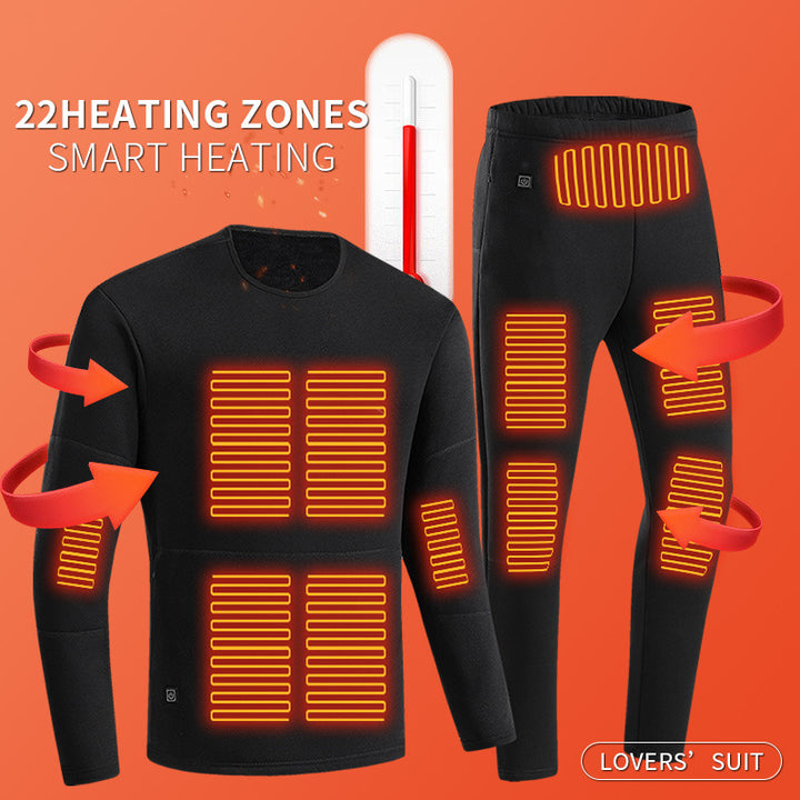 Black heated thermal underwear set with USB cable