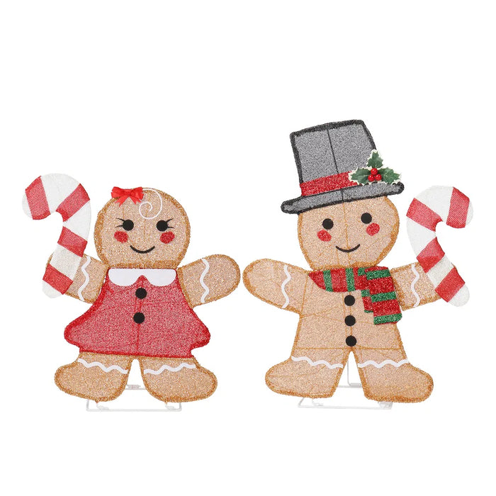 Hendrano Set of 2 Lighted Gingerbread Figures with Candy Canes