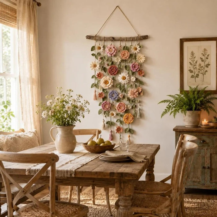Hendrano Boho Flower Wall Hanging on a Wooden Branch