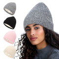 Satin-lined ribbed knit beanie in cream