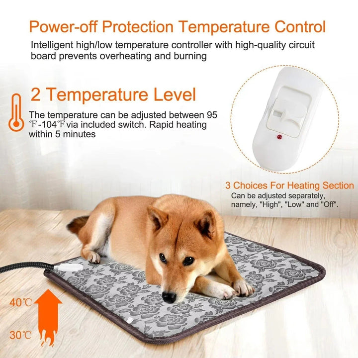 Electric Heated Pet Pad with Two Heat Settings and Chew-Proof Cord