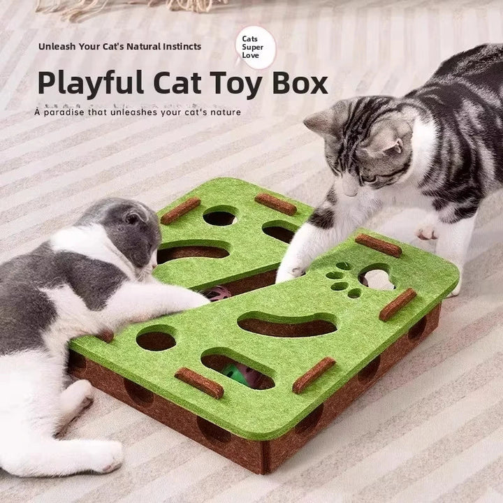 Felt Cat Puzzle Box with Hidden Bells for Indoor Play
