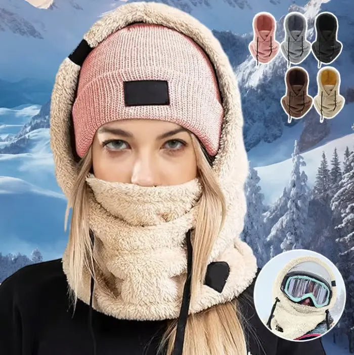Hendrano™ Windproof Sherpa Hooded Ski Mask with Adjustable Drawstring