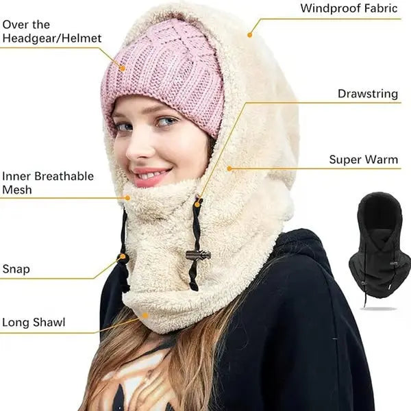 Hendrano™ Windproof Sherpa Hooded Ski Mask with Adjustable Drawstring
