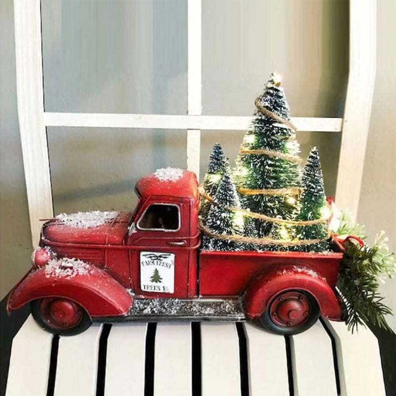 Red Farm Truck Christmas Decoration with Lighted Trees