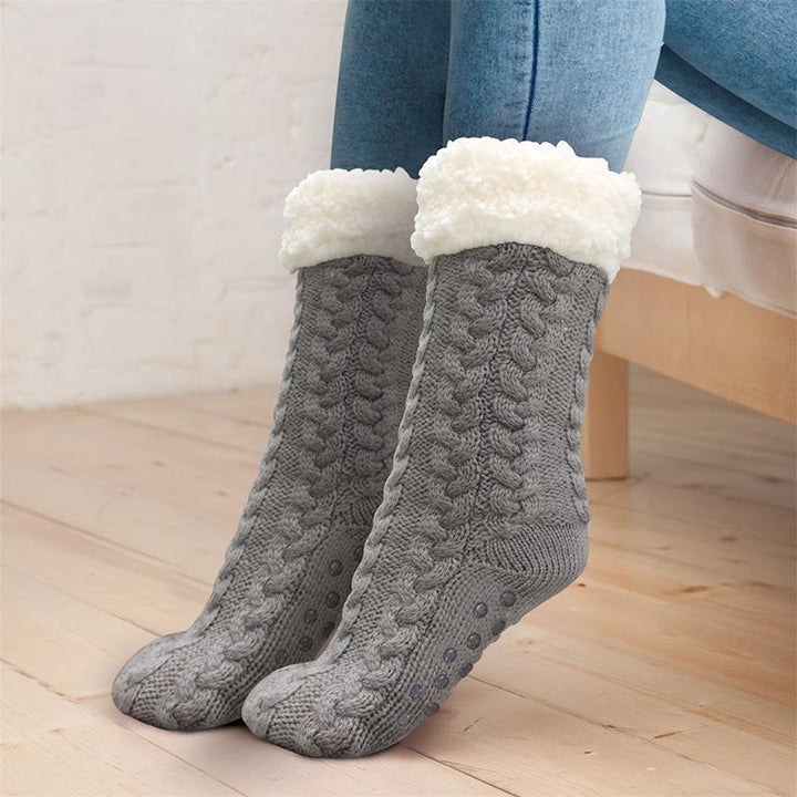 Thick Fleece-Lined Slipper Socks with Non-Slip Bottoms
