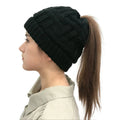 Hendrano™ Women's Cable Knit Ponytail Beanie with Messy Bun Opening