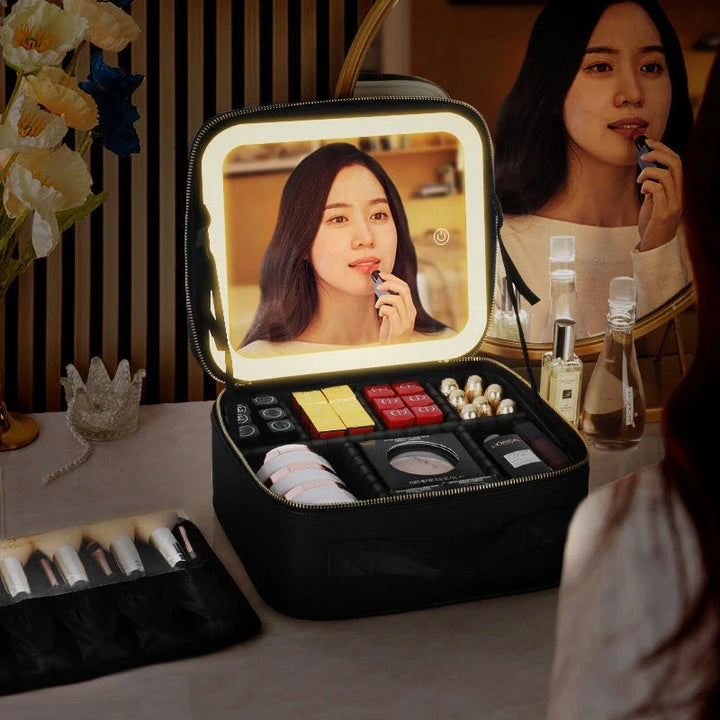 Hendrano™ LED Makeup Bag with Built-In Mirror and 3 Light Settings
