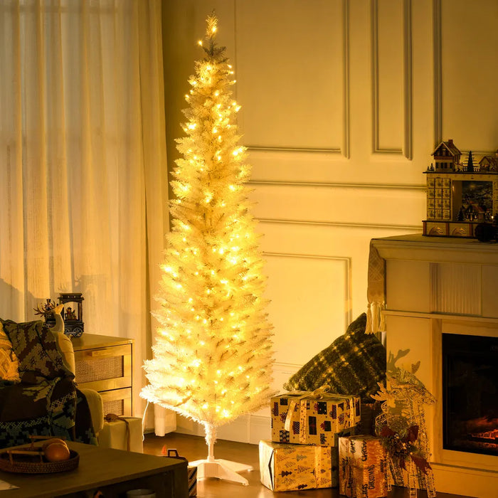 Hendrano 6 ft Pre-Lit White Pencil Christmas Tree with 200 LEDs