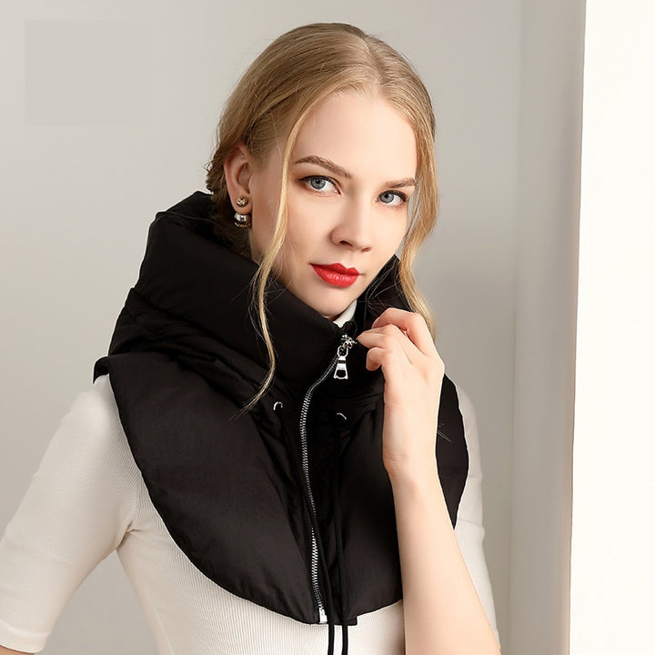 Quilted down hood with neck warmer