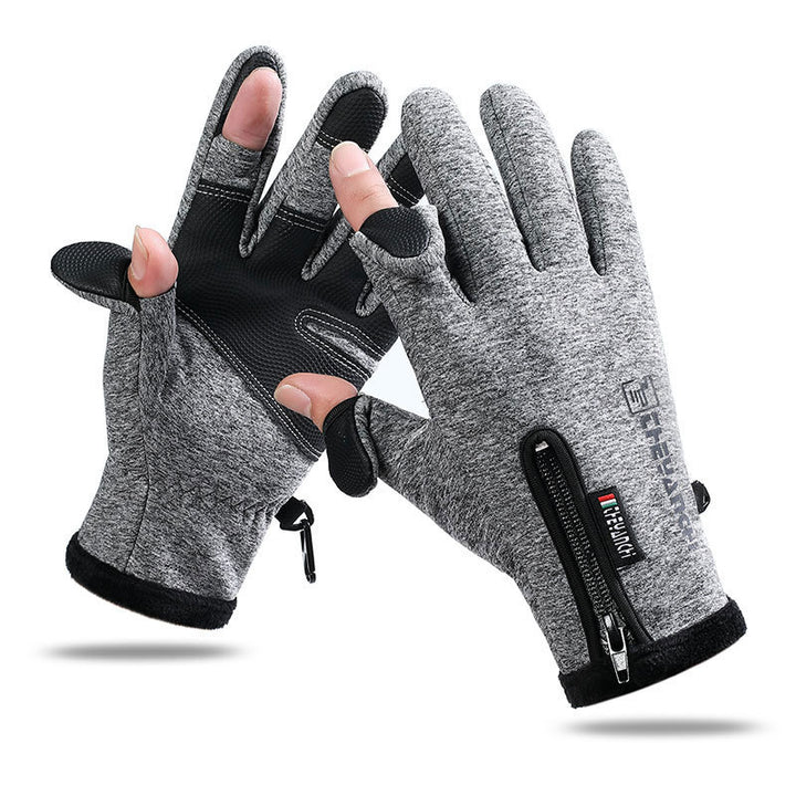 Black winter gloves with flip-open fingertips