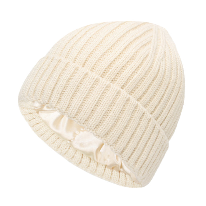 Hendrano Satin-Lined Ribbed Beanie with Turn-Up Cuff