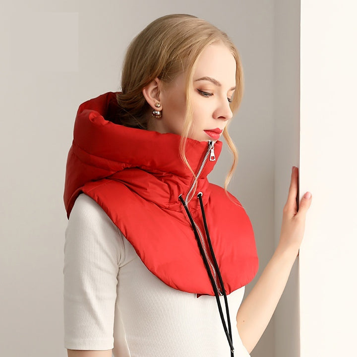 Quilted down hood with neck warmer