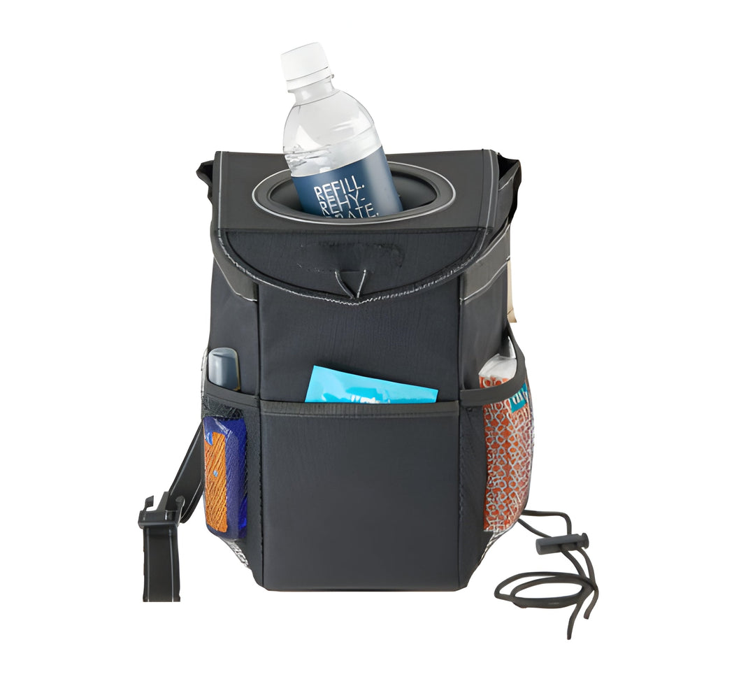Leakproof Car Trash Can with Lid and Storage Pockets