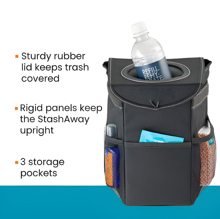 Leakproof Car Trash Can with Lid and Storage Pockets