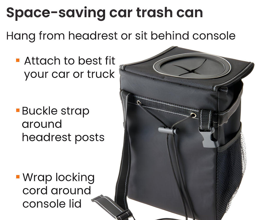 Leakproof Car Trash Can with Lid and Storage Pockets