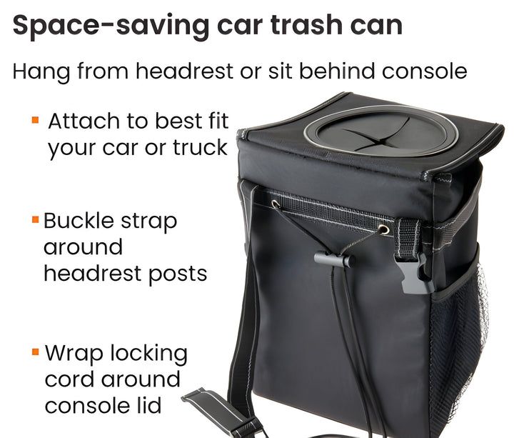 Leakproof Car Trash Can with Lid and Storage Pockets