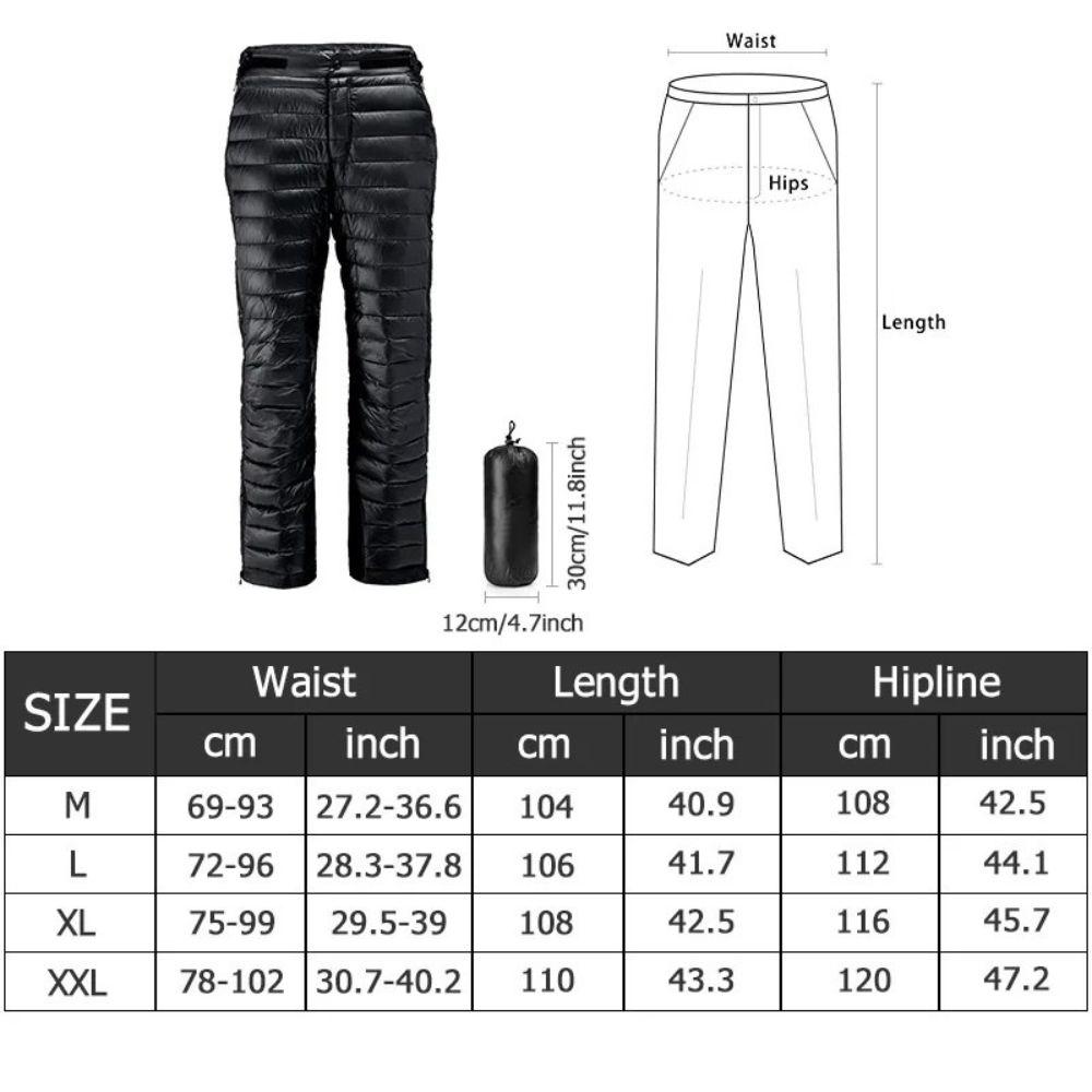 Outdoor Thermal Goose Down Pants Zipper Camping Hiking Skiing Trousers