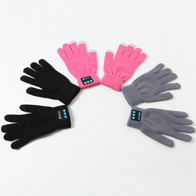 Black knit gloves with Bluetooth headset buttons