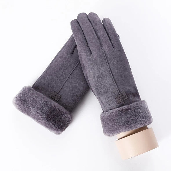 Suede-look gloves with plush bear cuff