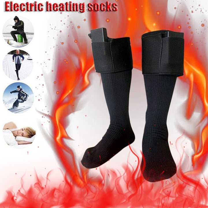 Black heated socks with calf-strap battery cases