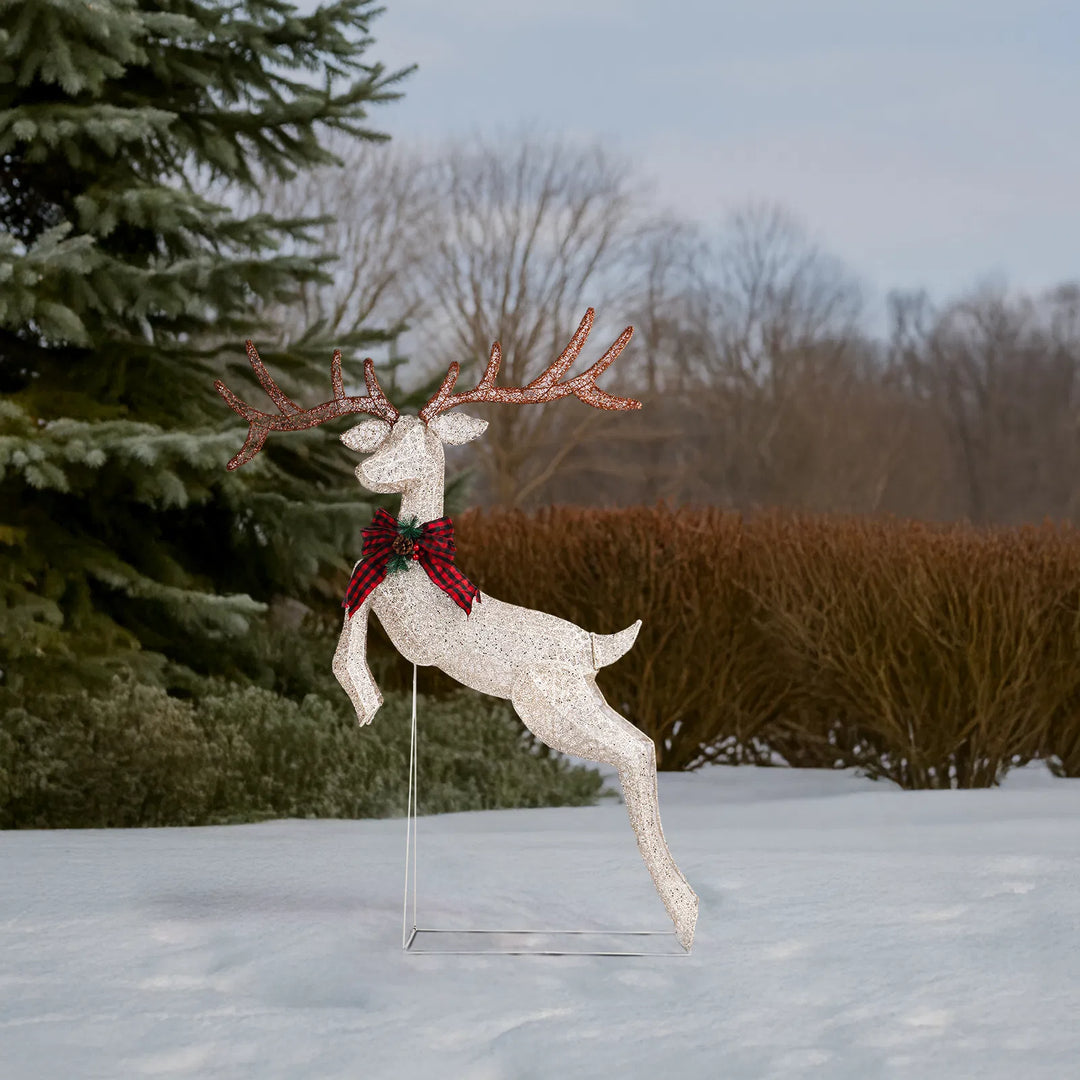 Lighted jumping reindeer with red bow