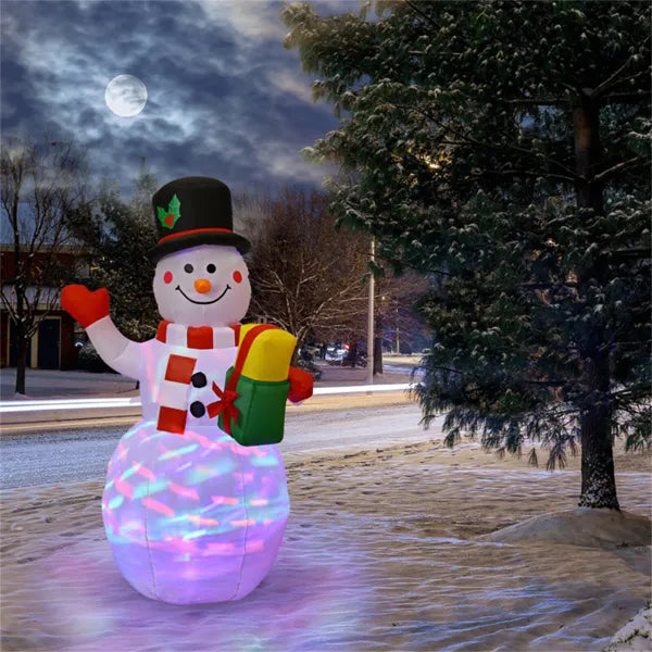 Inflatable snowman with gift box lit up