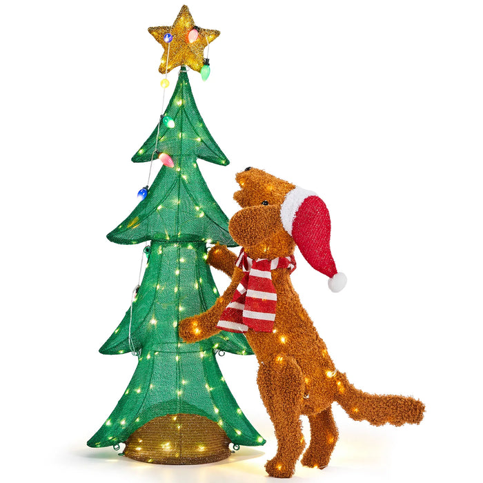 Hendrano 4 ft Light-Up Dog Climbing Christmas Tree Decoration