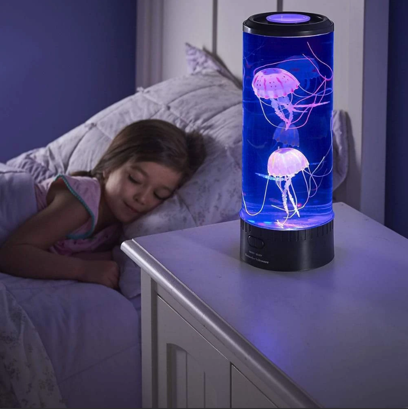 Jellyfish aquarium lamp glowing purple