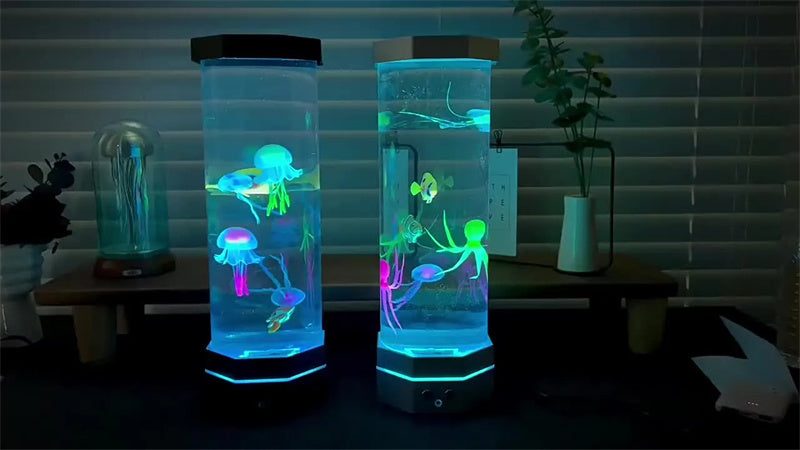 Jellyfish lava lamp glowing blue