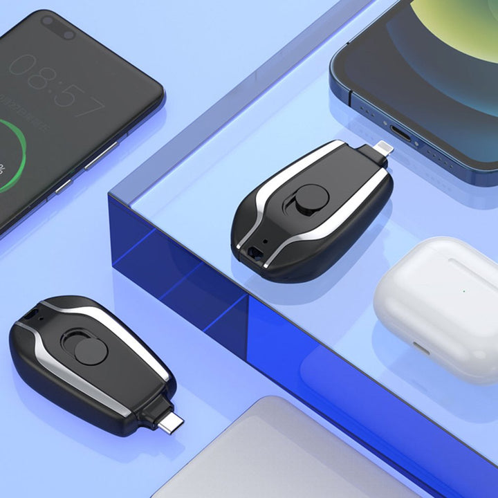 Mini keychain power bank on keyring