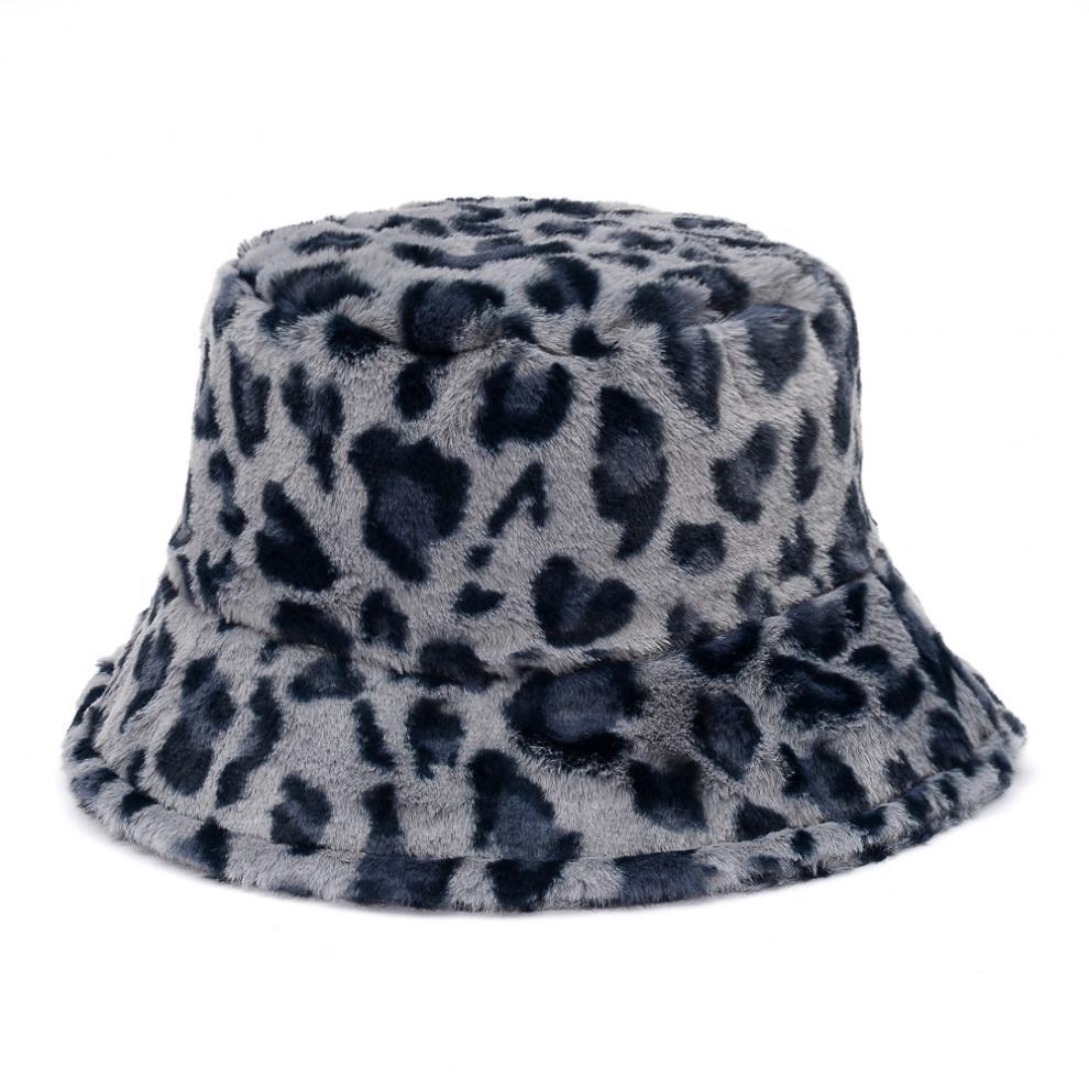 Fluffy leopard print faux fur bucket hat