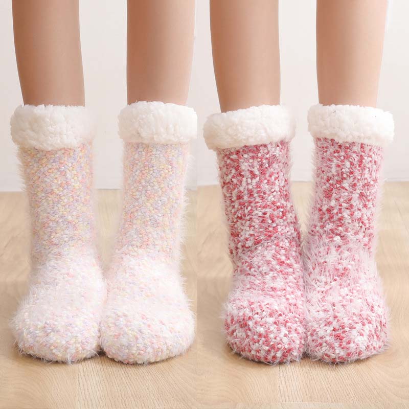 Sherpa-Lined Slipper Socks with Non-Slip Silicone Grippers