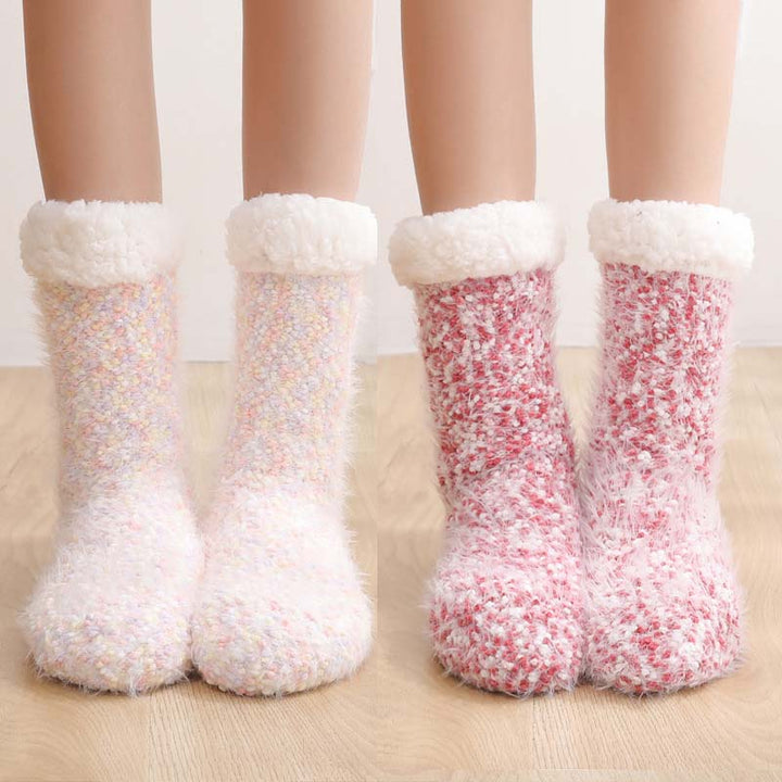 Sherpa-Lined Slipper Socks with Non-Slip Silicone Grippers