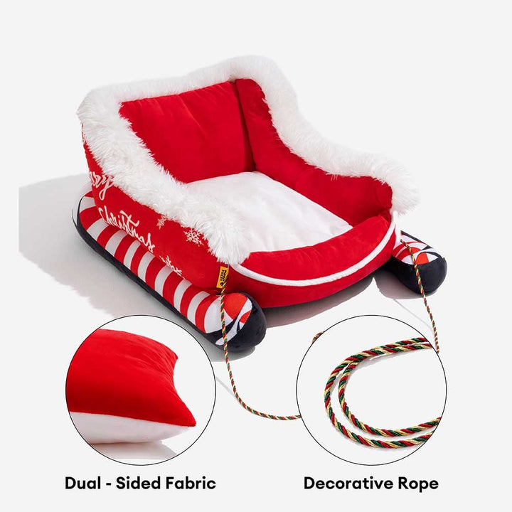 Hendrano™ Sleigh-Shaped Dog Bed with Plush Faux Fur for Cozy Winters
