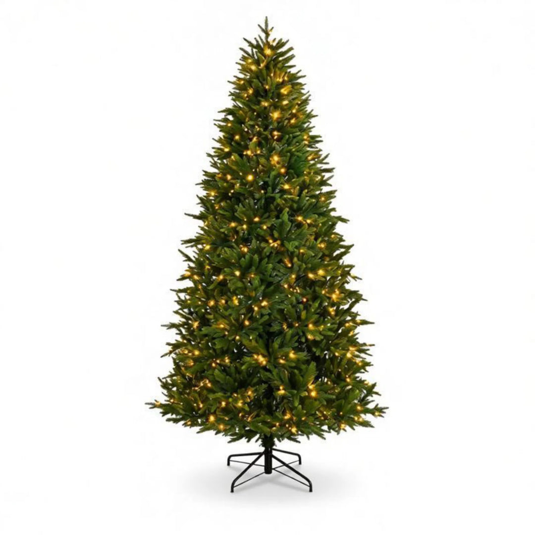 Full green pre-lit Christmas tree with lights