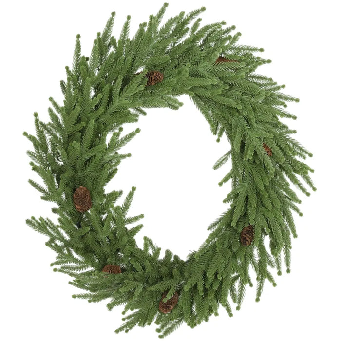 Hendrano 24 in Norfolk Pine Christmas Wreath with Pine Cones