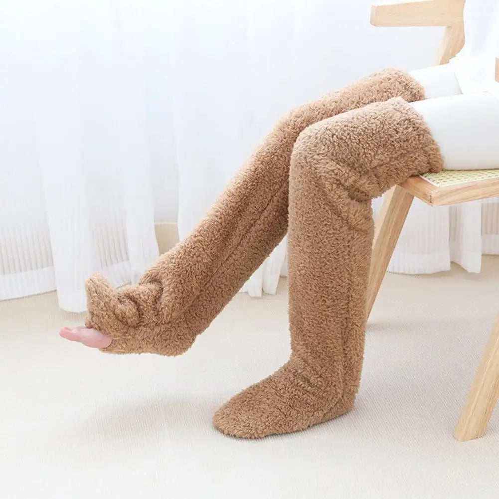 Long Coral Fleece Lounge Socks with Fold-Back Foot Opening
