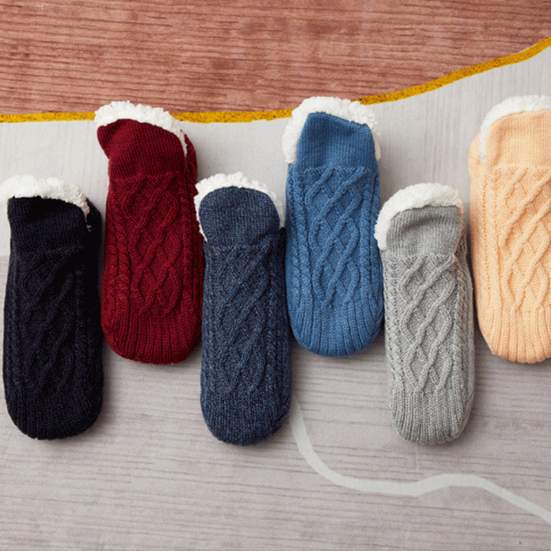 Knit Sherpa-Style Slipper Socks with Silicone Grippers