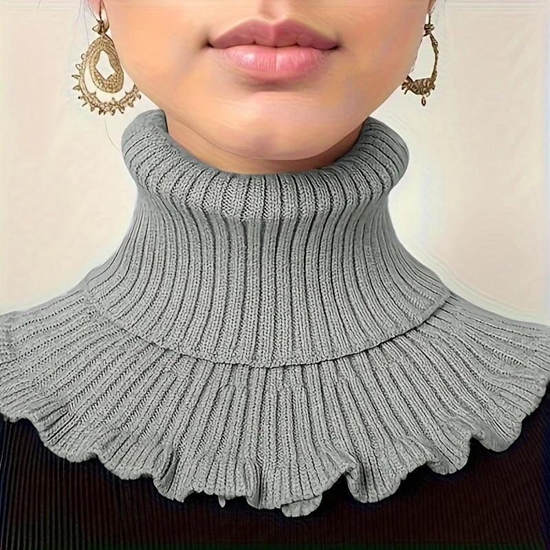 Hendrano™ Knit Turtleneck Collar Scarf – Ruffle Trim, Windproof Warmth