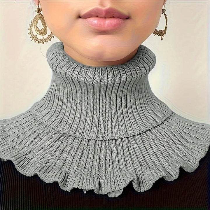 Hendrano™ Knit Turtleneck Collar Scarf – Ruffle Trim, Windproof Warmth