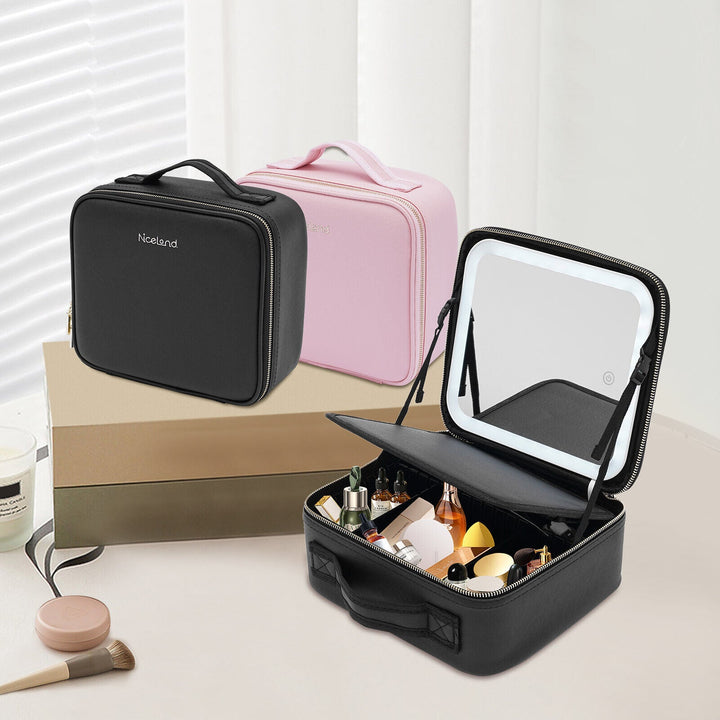 Hendrano™ LED Makeup Bag with Built-In Mirror and 3 Light Settings