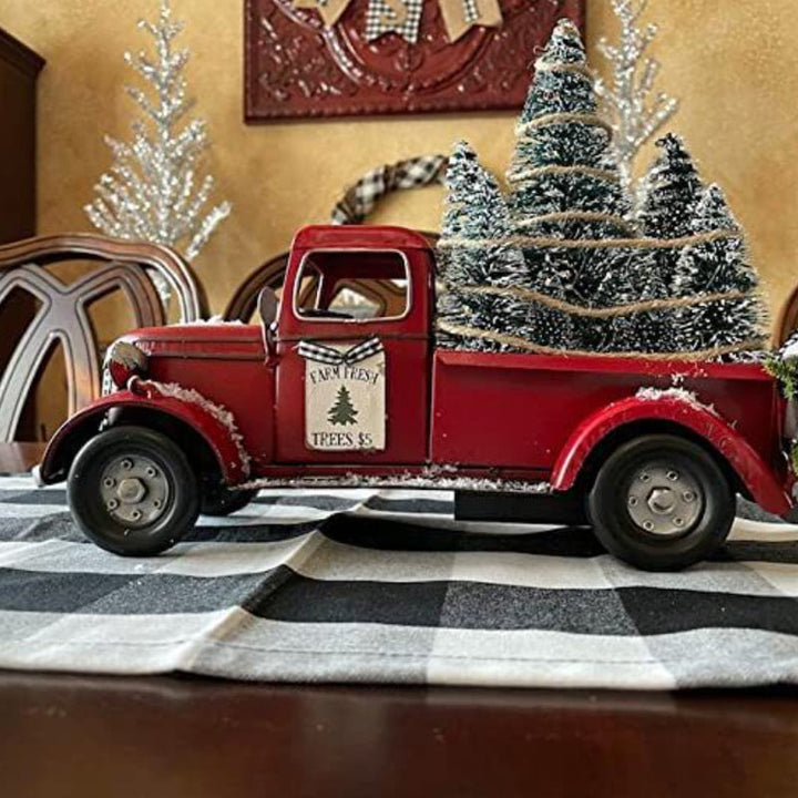 Red Farm Truck Christmas Decoration with Lighted Trees