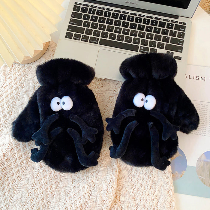 Hendrano Funny Plush Mittens with Cartoon Face and Arms