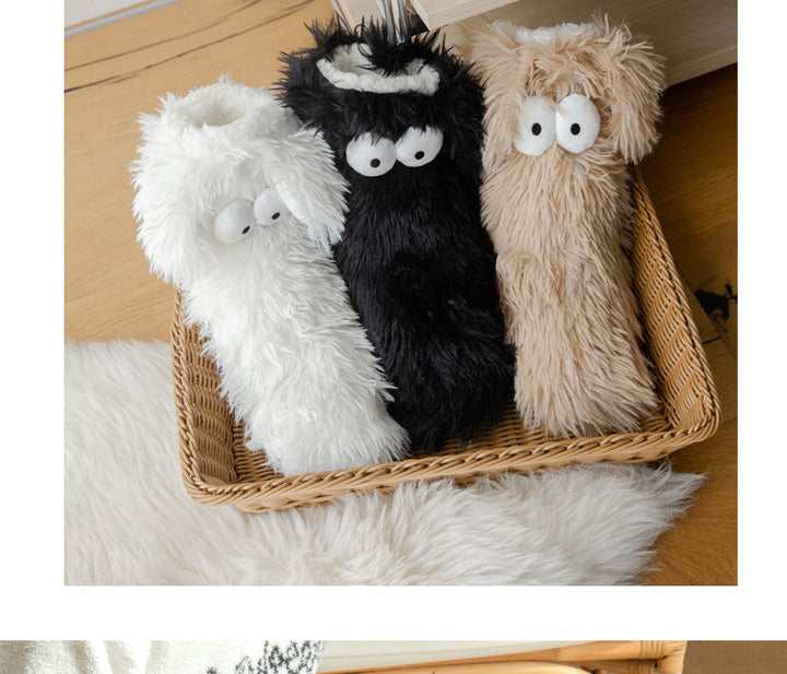 Fluffy plush socks with cartoon eyes