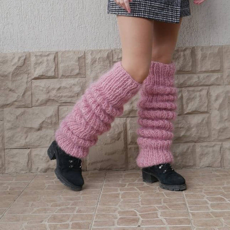 Chunky slouchy knit leg warmers over boots